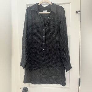 Equipment Black Long-Sleeve Polka Dot Shirt Dress